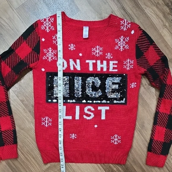 RED AND BLACK NICE AND NAUGHTY LIST SWIPE REVERSIBLE CHRISTMAS SWEATER SIZE M - Picture 11 of 15